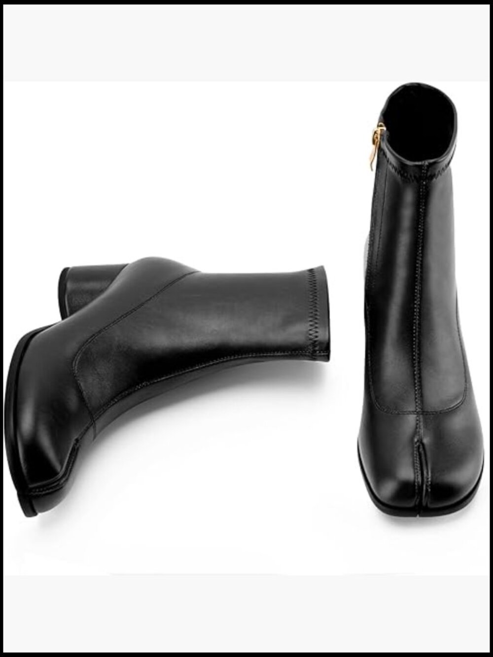 Split Toe Heeled Ankle Boots Chunky Low Heel Block Booties Tabi Ninja Shoes